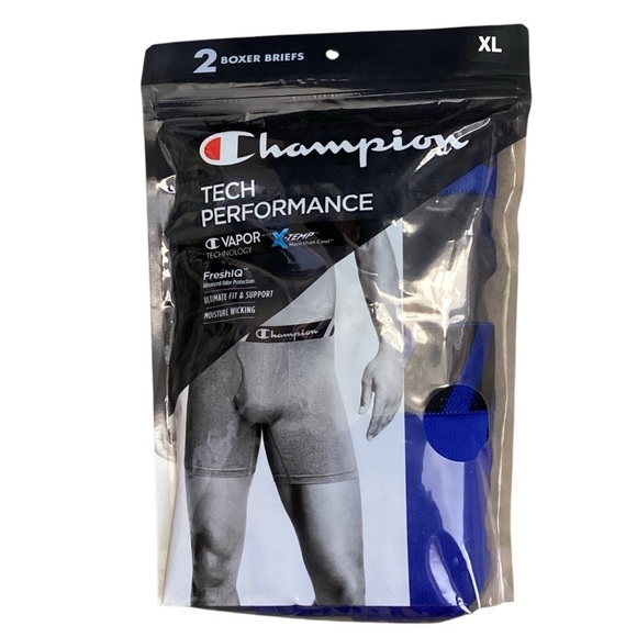 CHAMPION Tech Performance Vapor Technology X-Temp Boxer Briefs XL Blue Black - Picture 1 of 6
